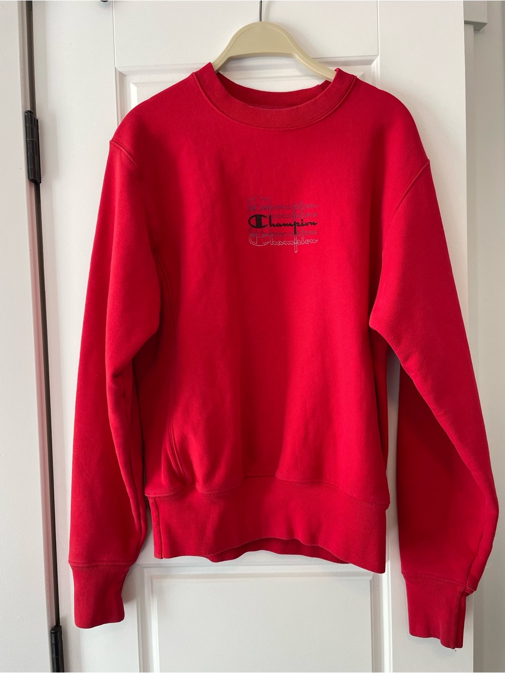 Champion Women's Red Embroidered Logo Crewneck Sweatshirt